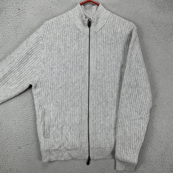 Bloomingdales Cashmere Wool Blend Sweater Jacket Mens Large Gray Full Zip NEW